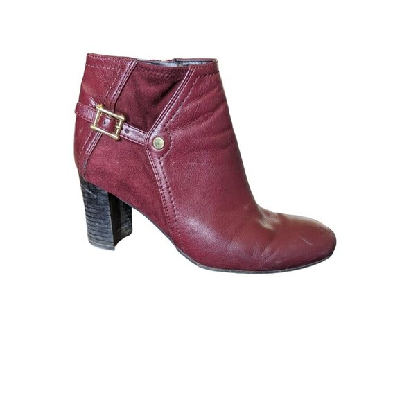 Franco Sarto Womens burgundy Vegan Leather/Suede Heeled Ankle Boot Sz 7 - Picture 2 of 12